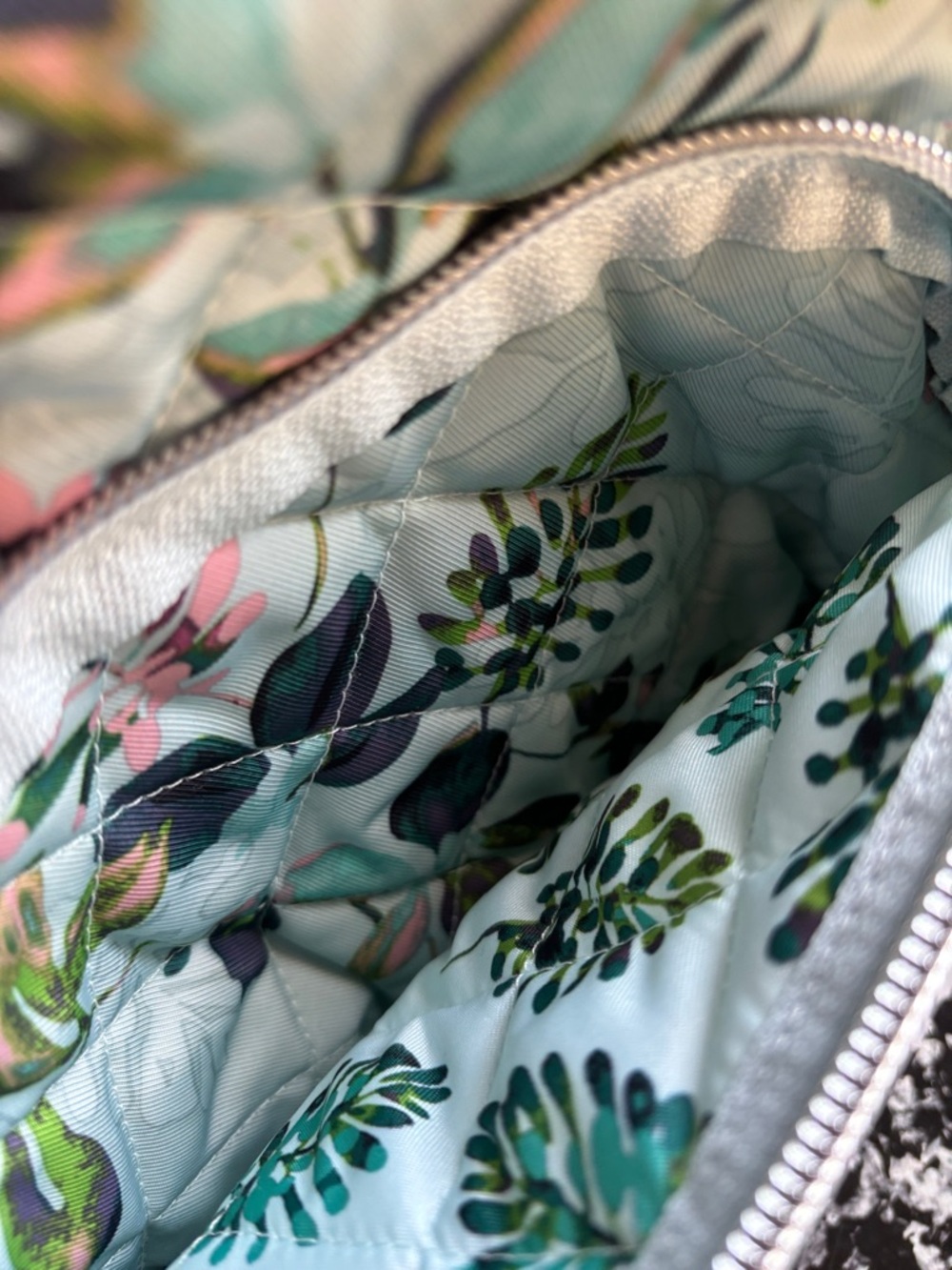 Vera Bradley Quilted Floral Cosmetic Bag in Light Blue with Green Accents - Picture 5 of 11